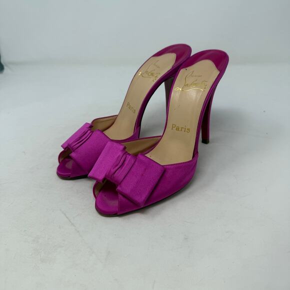 Christian Louboutin Fuchsia Satin Peep Toe Bow Heels – Size 37 - Picture 1 of 12